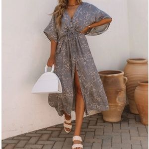 WOODLOCH ADJUSTABLE PRINTED KIMONO MAXI DRESS